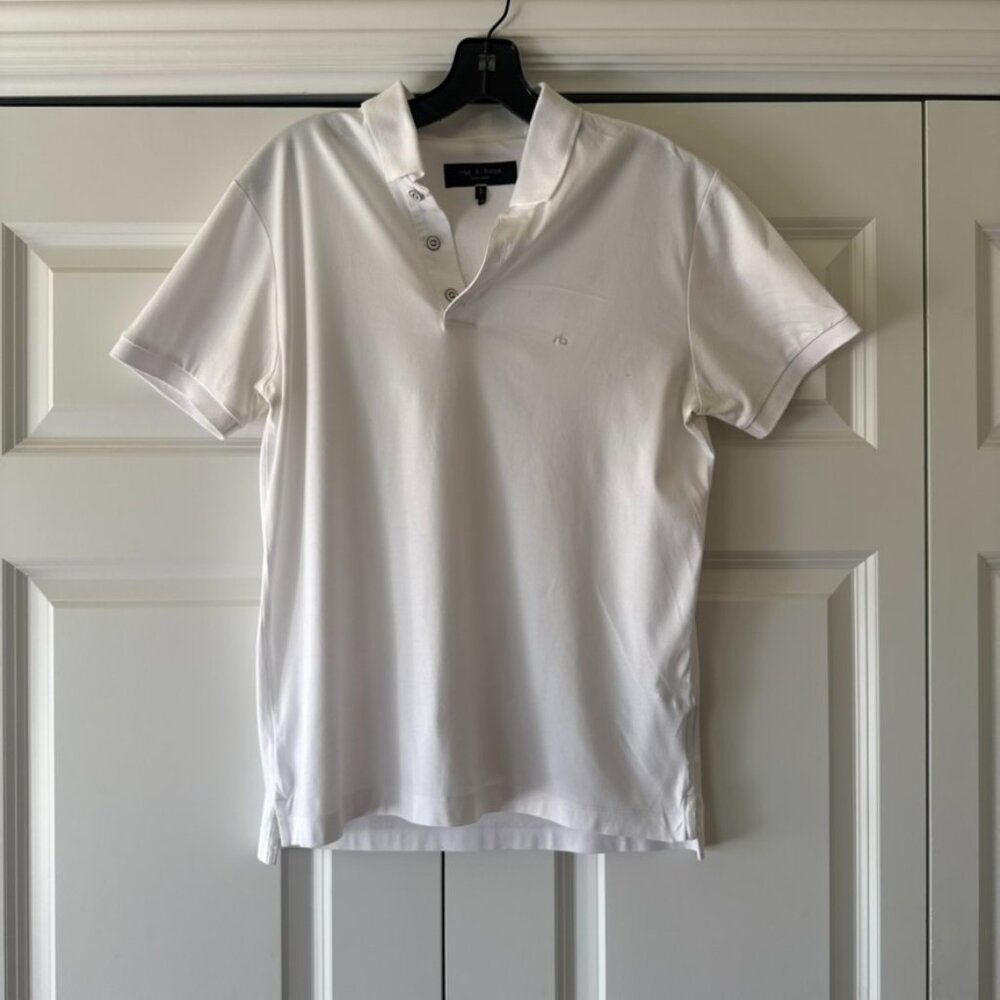 rag & bone White Short Sleeve Polo Shirt Size S